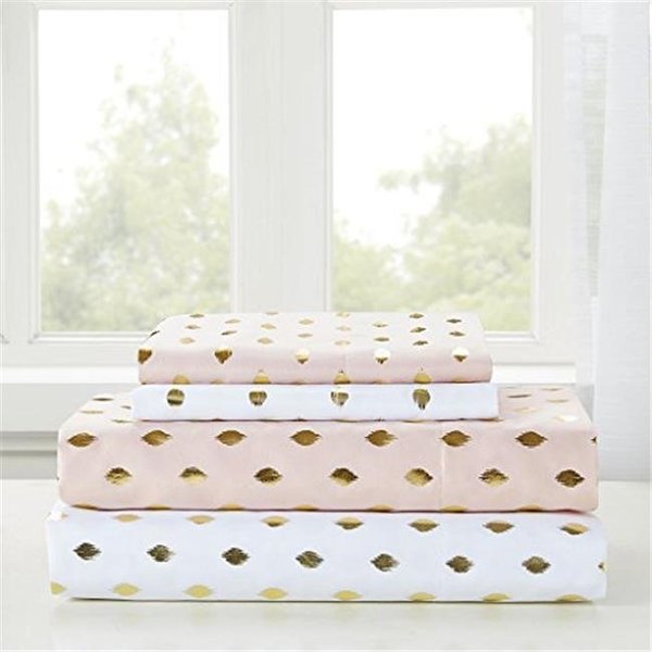 Intelligent Design Intelligent Design ID20-1472 Printed Sheet Set - White & Gold; Queen Size ID20-1472